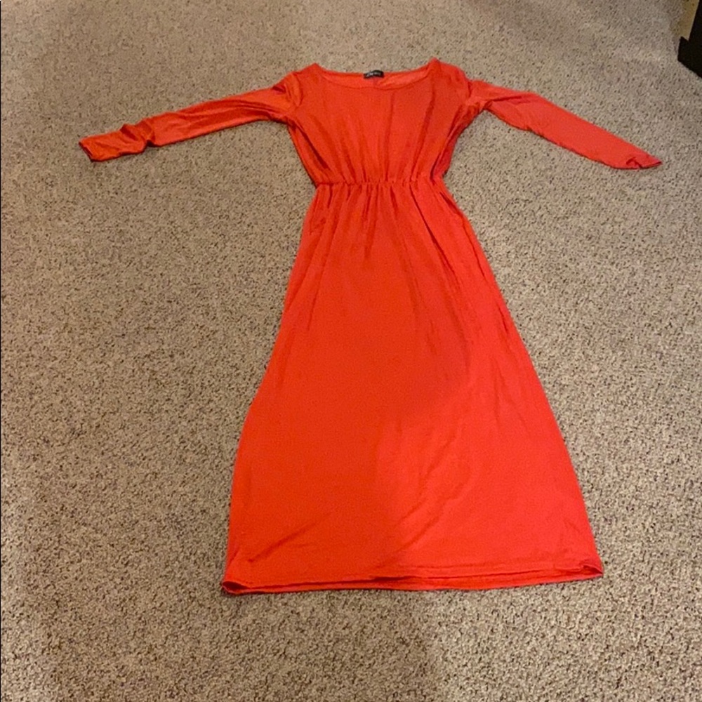 Ownest hot pink silk long sleeve dress